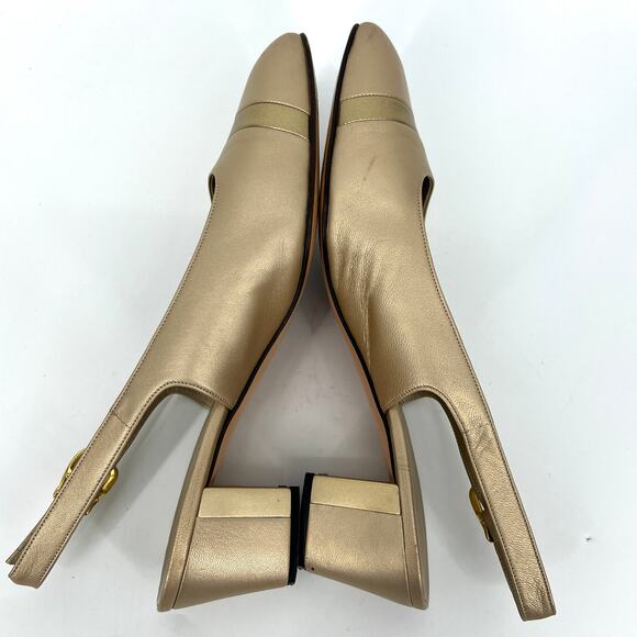St. John Italy Gold Leather Slingback Heels Shoes Size 8 with Box and dust bag - Picture 6 of 10